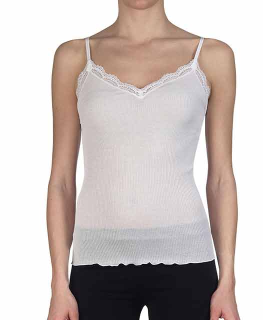 Top donna maglia costina e pizzo leavers Oscalito in Filo Scozia